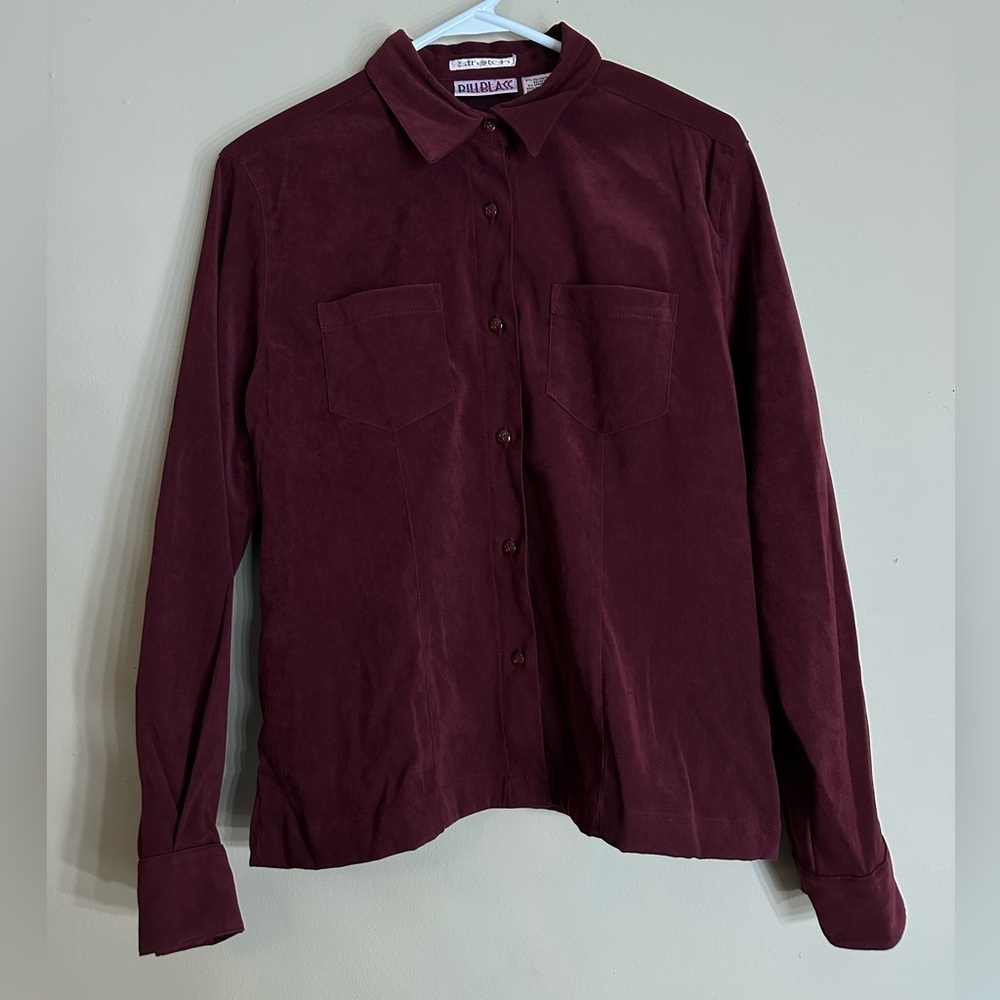 Bill bass petite jeans Burgundy Button-Up‎ Shirt  faux suede